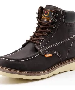 Above Ground Pool Store 49 Clitenk Moc Toe Work Boots For Men Soft Toe 6” Full Grain Leather Breathable Water Resistant, Non Slip Wedge Comfortable Mens Work Boots Lightweight